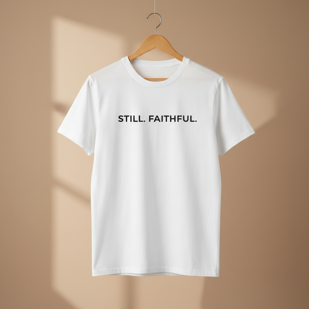 White STILL. FAITHFUL. Tee